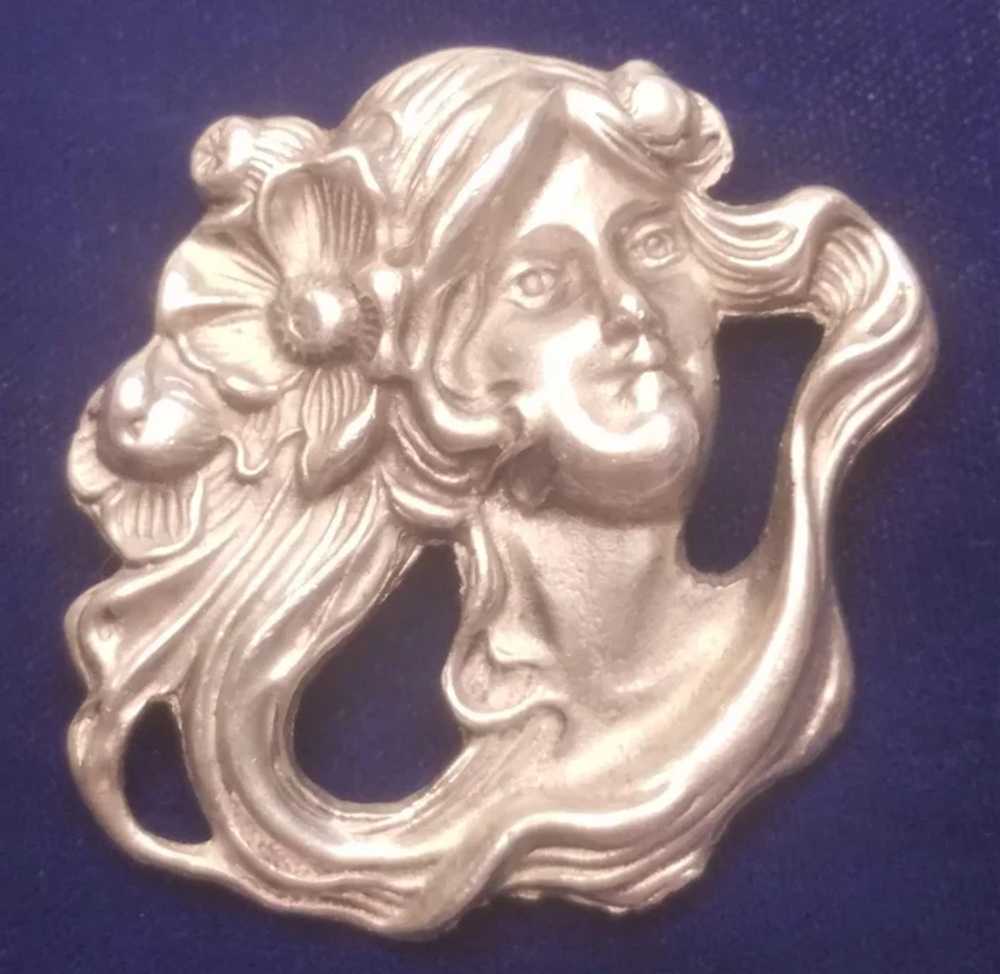 Vintage Fine Pewter Art Nouveau Lady Head Pin - image 3