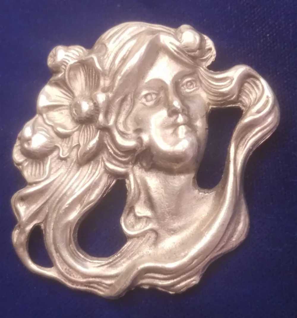 Vintage Fine Pewter Art Nouveau Lady Head Pin - image 5