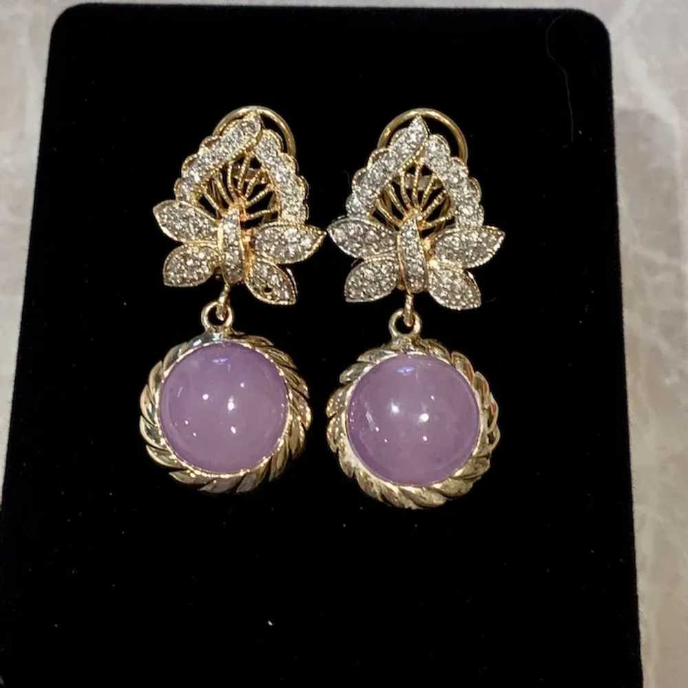 14k Diamond Butterfly & Lavender Jade Drop Earrin… - image 12