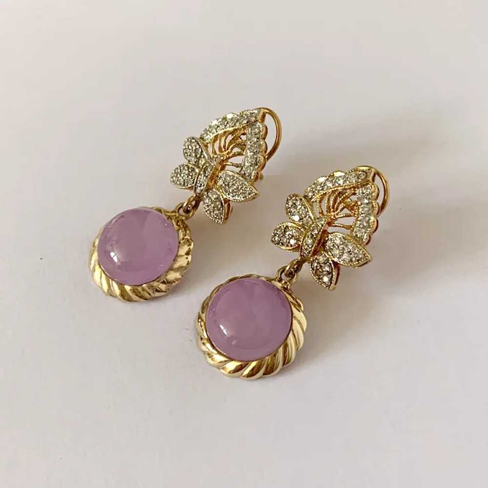 14k Diamond Butterfly & Lavender Jade Drop Earrin… - image 2