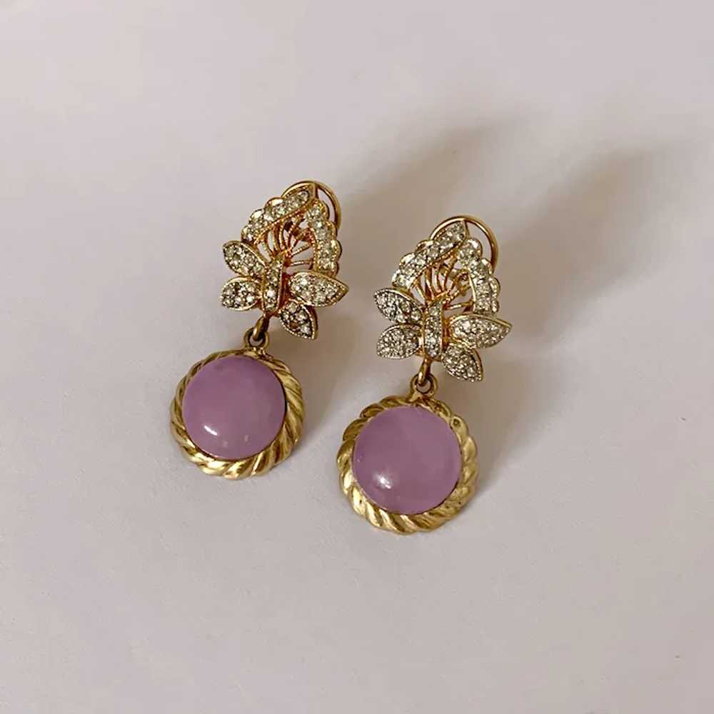 14k Diamond Butterfly & Lavender Jade Drop Earrin… - image 3