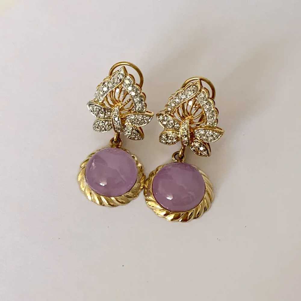 14k Diamond Butterfly & Lavender Jade Drop Earrin… - image 4