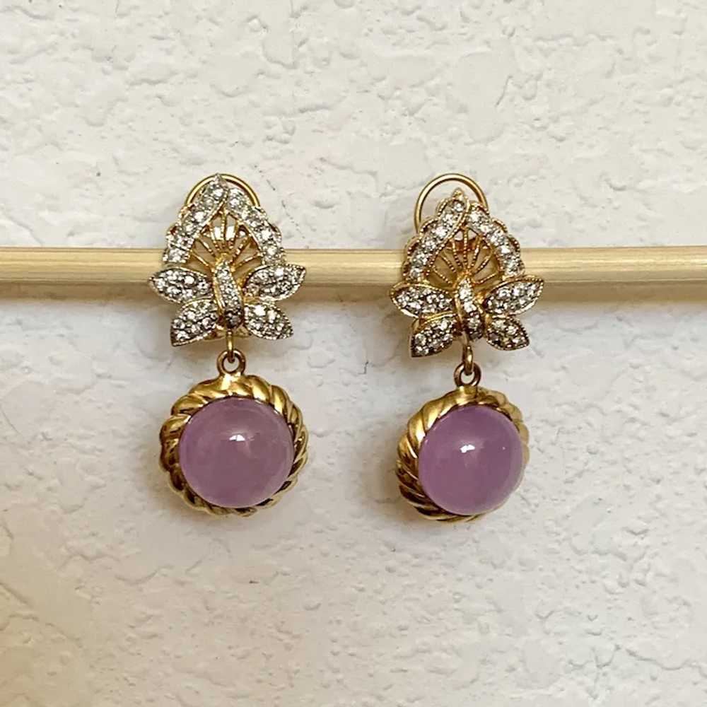 14k Diamond Butterfly & Lavender Jade Drop Earrin… - image 7