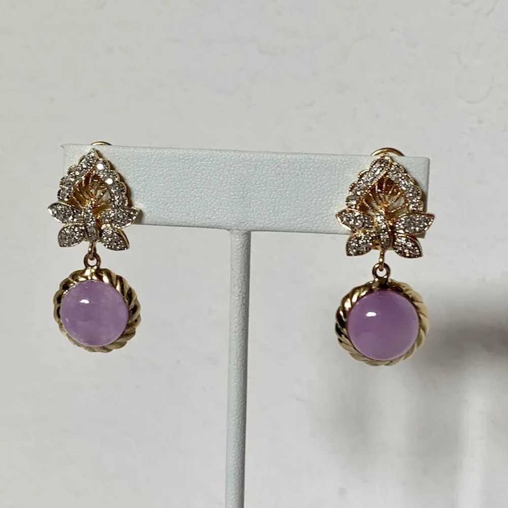 14k Diamond Butterfly & Lavender Jade Drop Earrin… - image 8