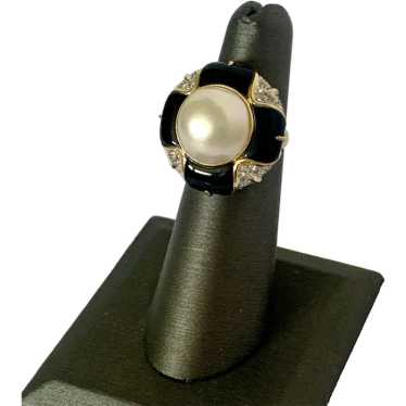 14k Cultured Mabe Pearl Onyx & Diamond Ring