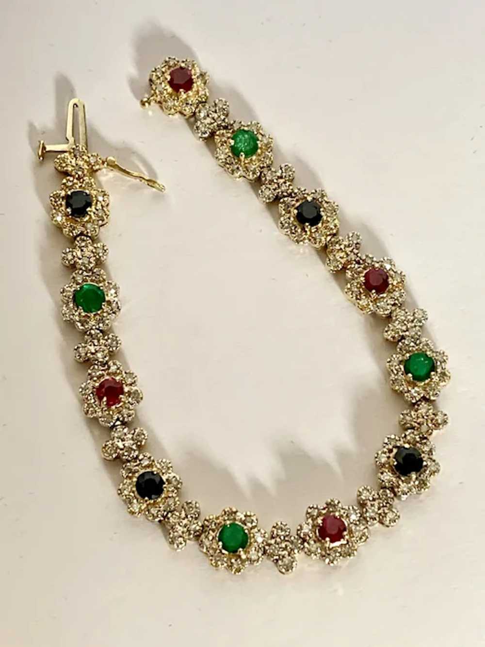 14k Diamond Ruby Emerald & Sapphire Floral Estate… - image 10