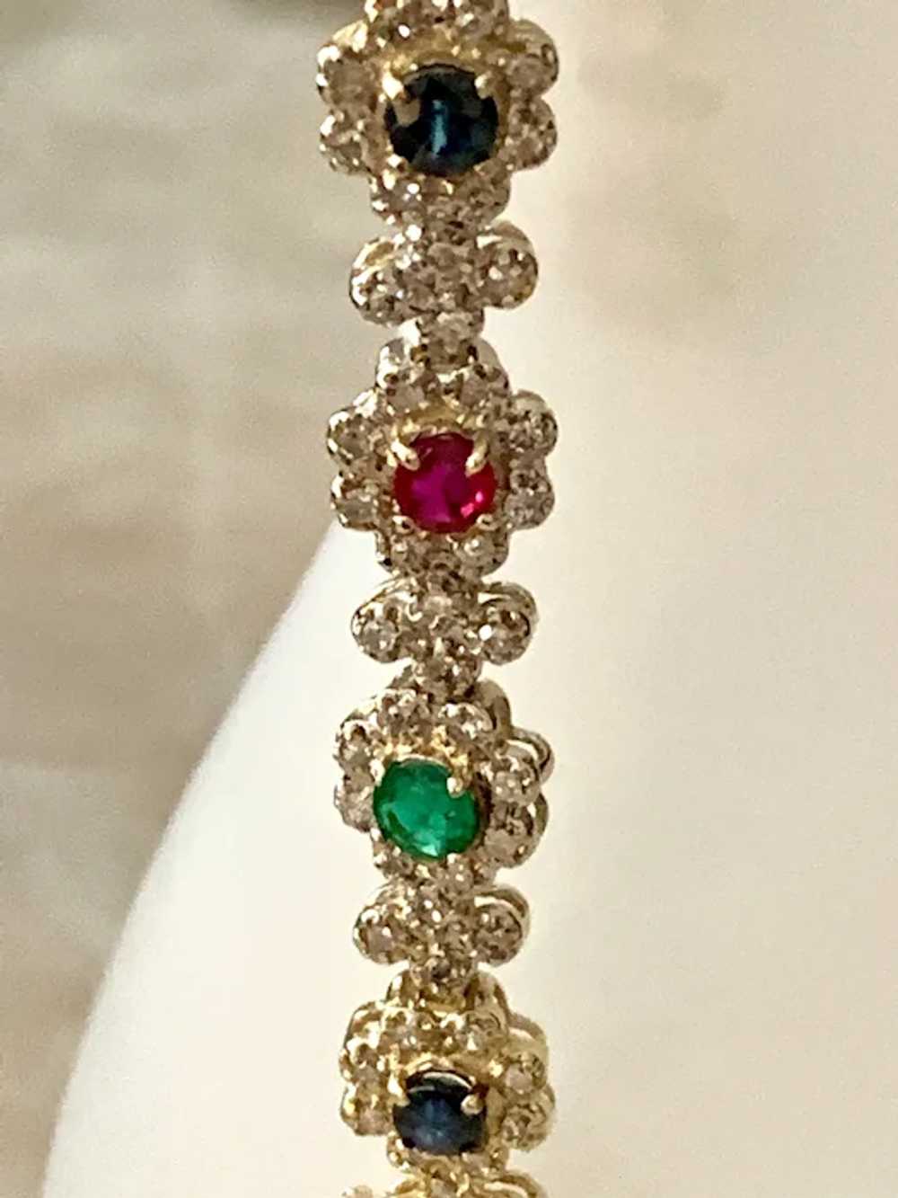 14k Diamond Ruby Emerald & Sapphire Floral Estate… - image 11