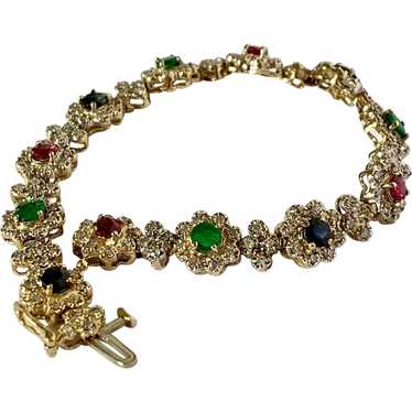 14k Diamond Ruby Emerald & Sapphire Floral Estate… - image 1