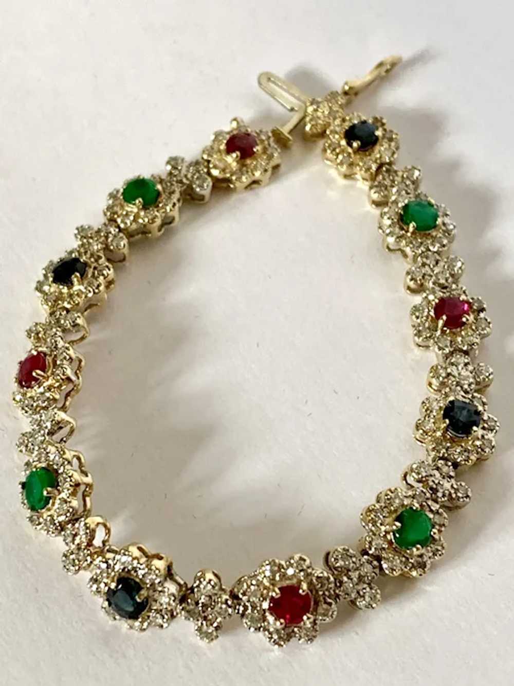 14k Diamond Ruby Emerald & Sapphire Floral Estate… - image 2