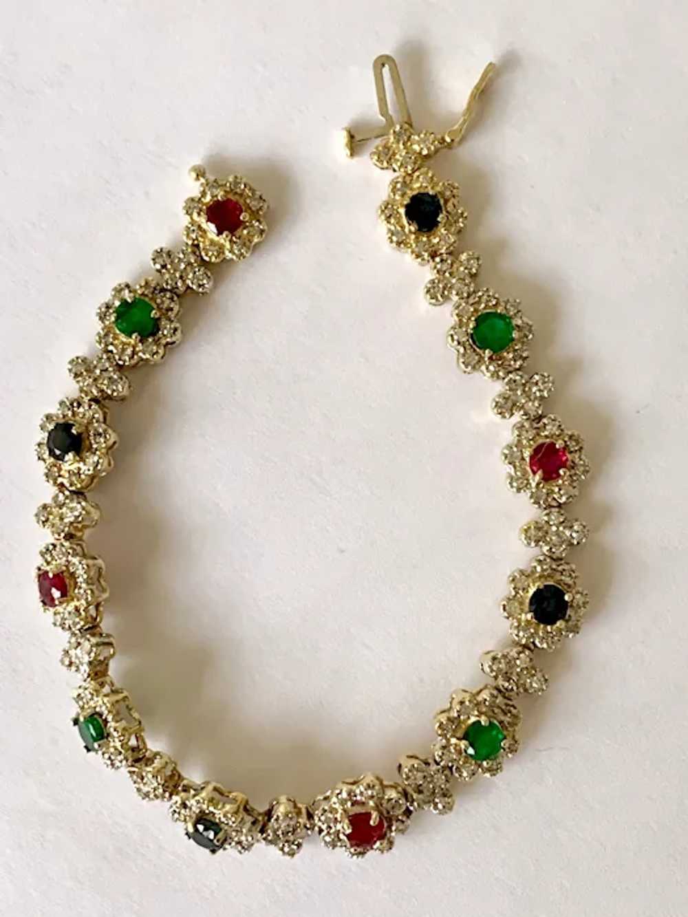 14k Diamond Ruby Emerald & Sapphire Floral Estate… - image 3