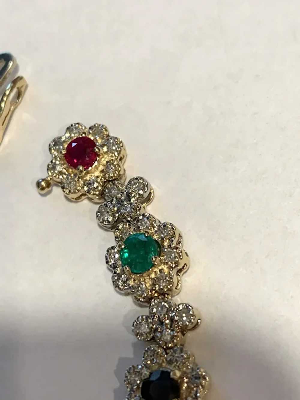 14k Diamond Ruby Emerald & Sapphire Floral Estate… - image 9