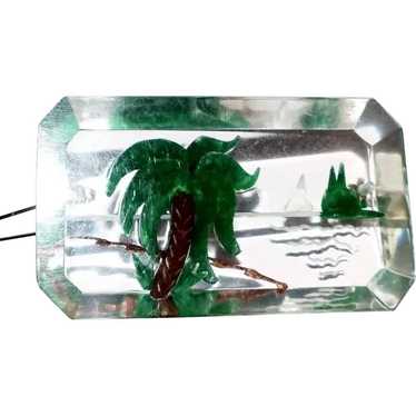 Transparent Lucite Reverse Carved & Painted Palm … - image 1