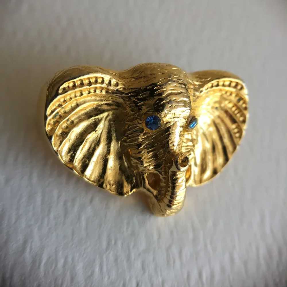 Gold Tone Blue-Eyed Elephant Pin - image 3