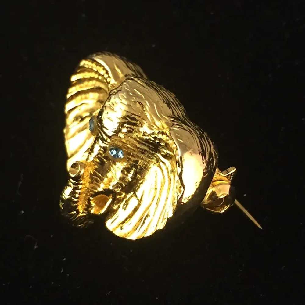 Gold Tone Blue-Eyed Elephant Pin - image 4