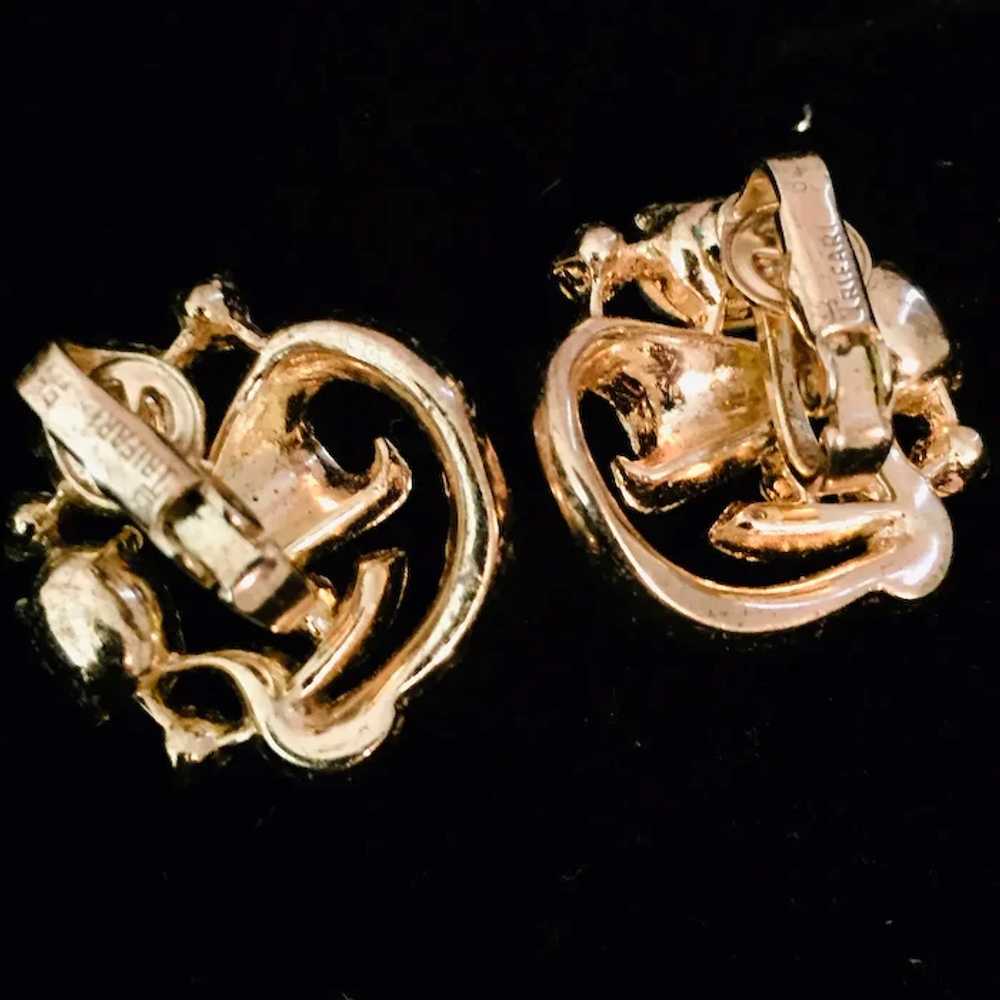 Crown Trifari Gold Tone and Rhinestone Clip Earri… - image 3