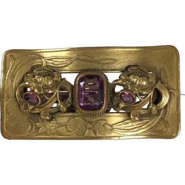 Antique Sash Pin Brooch, cheapest Art Nouveau Buckle Design With Amethyst Paste