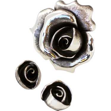 Tortolani Rose Brooch and Earring Set - image 1
