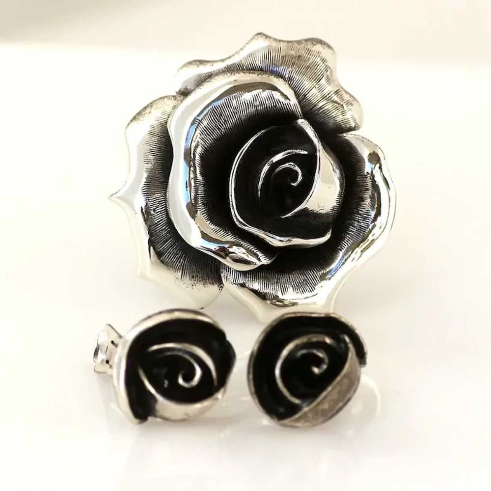 Tortolani Rose Brooch and Earring Set - image 2