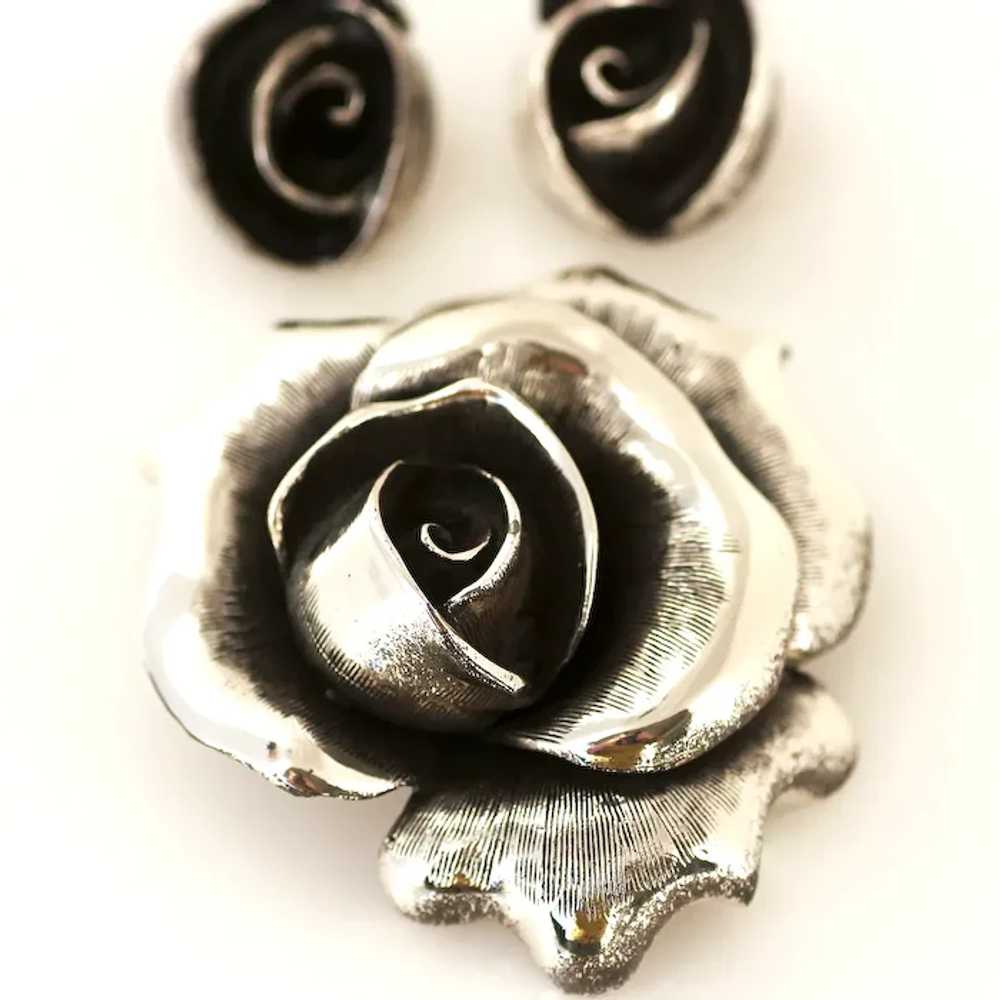 Tortolani Rose Brooch and Earring Set - image 3