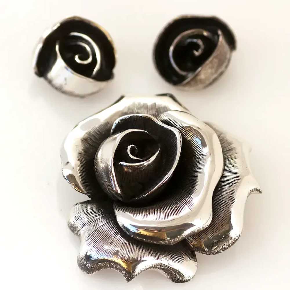 Tortolani Rose Brooch and Earring Set - image 5
