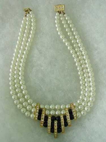 Glass Imitation Pearls w Rhinestones and Fake Onyx