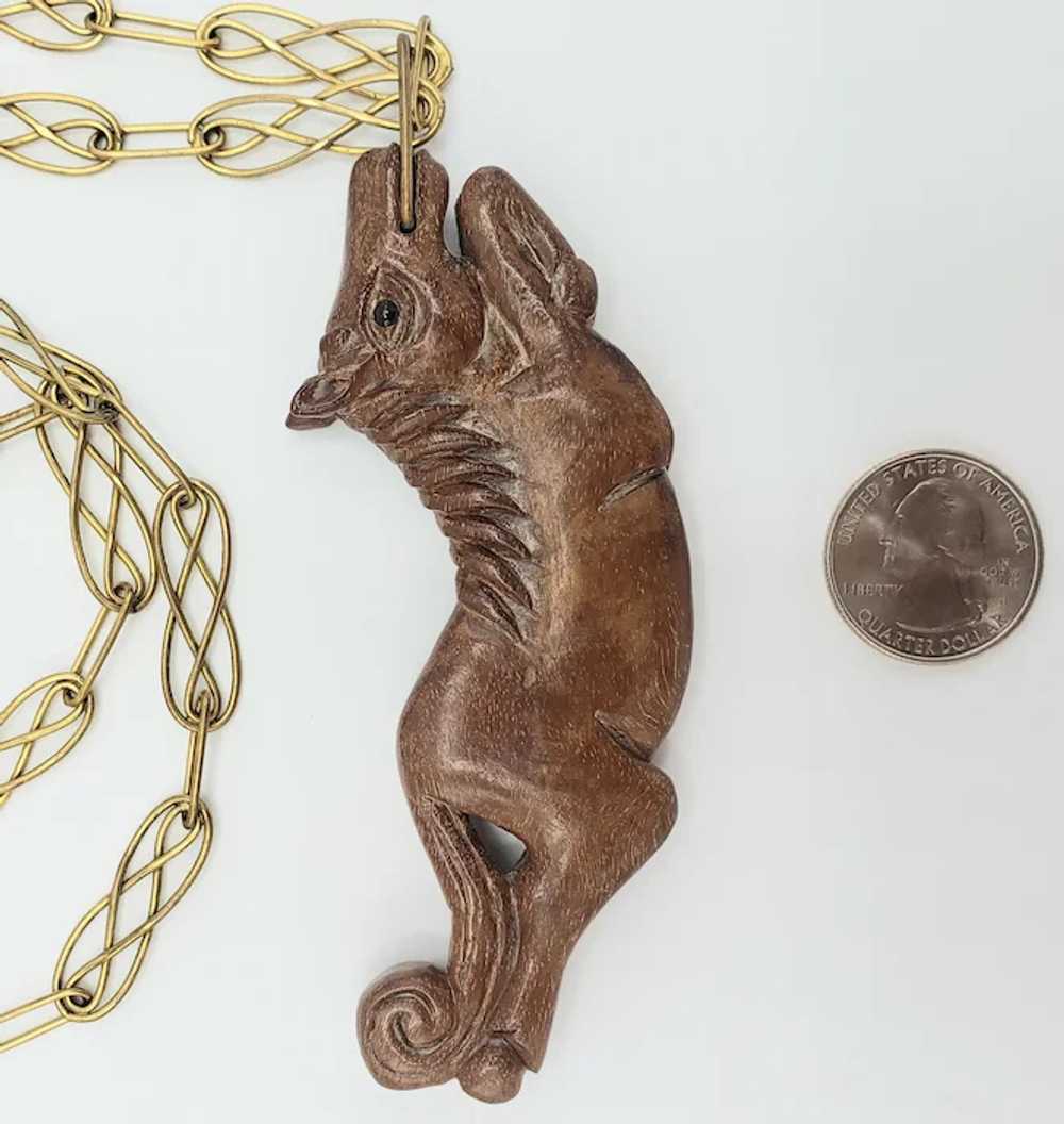 Vintage Wood Horse Pendant on Long 40" Golden Cha… - image 2