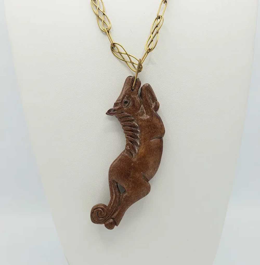 Vintage Wood Horse Pendant on Long 40" Golden Cha… - image 4