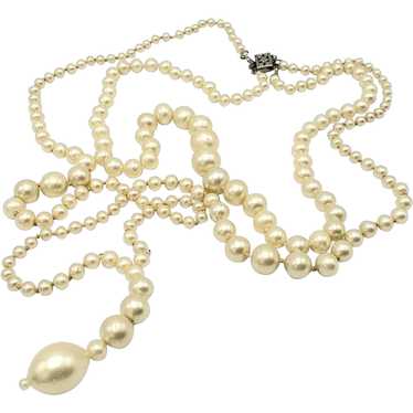 LUSTROUS Long Double Strand Faux Pearl Necklace - image 1