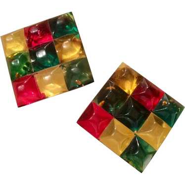 Colorful Checkerboard Lucite Earrings