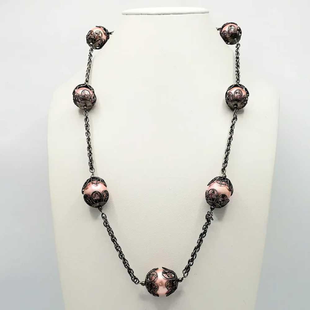 Pretty Pink Pearl Filigree Necklace - image 3