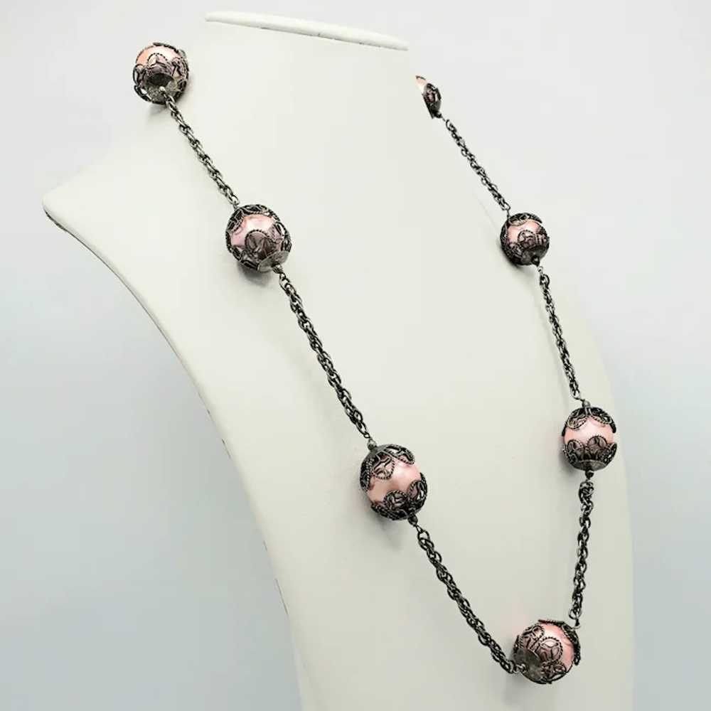 Pretty Pink Pearl Filigree Necklace - image 4