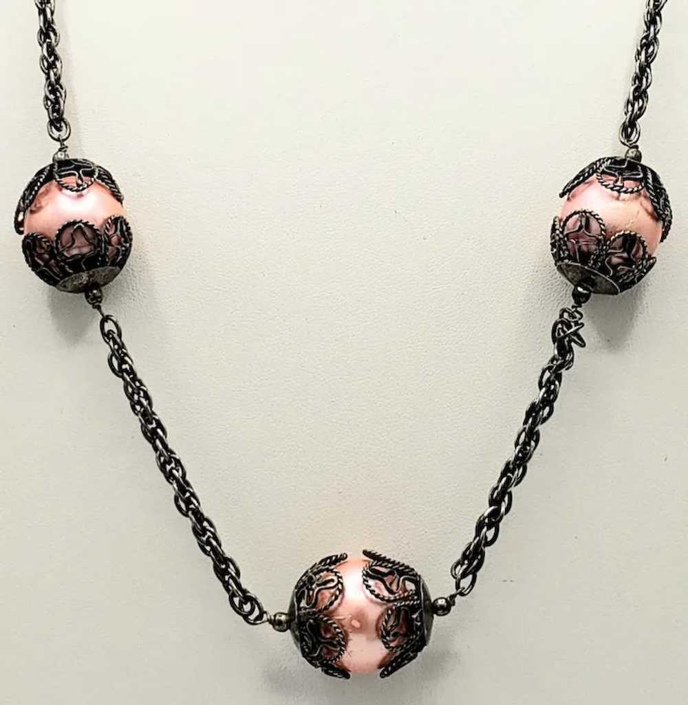 Pretty Pink Pearl Filigree Necklace - image 5