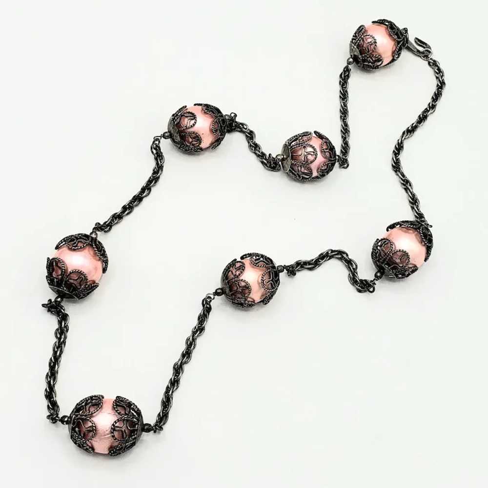 Pretty Pink Pearl Filigree Necklace - image 6