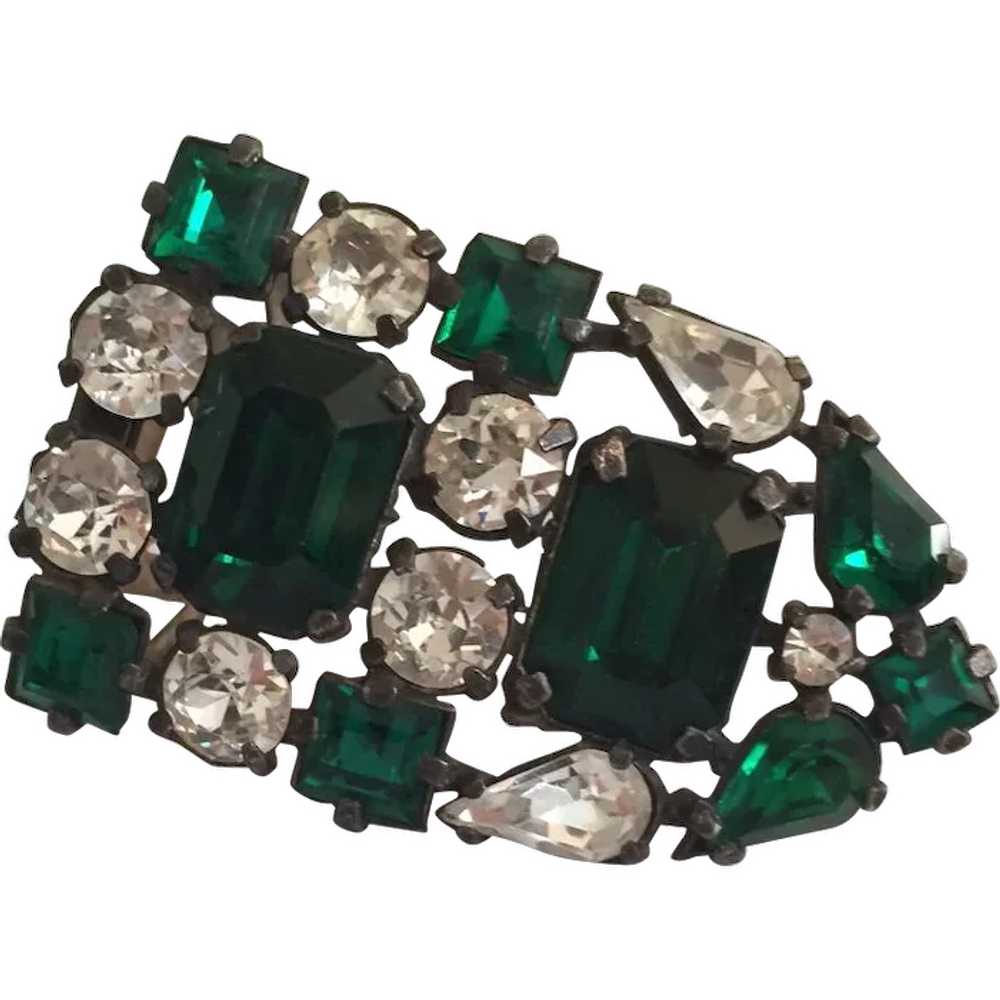 1930's Emerald Green and Clear Stone Dress Clip - image 1