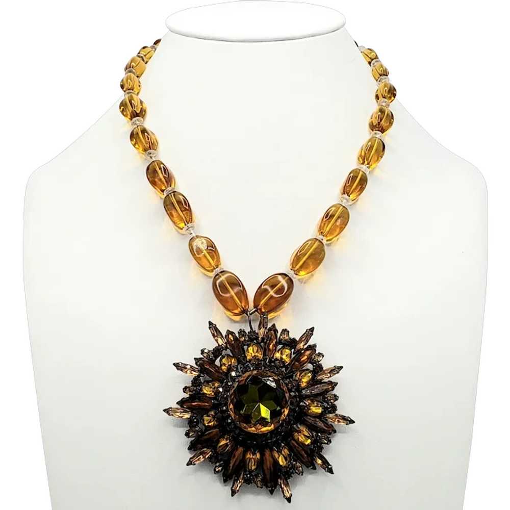 SHADES of AMBER Crystal Brooch Pin and Necklace - image 1