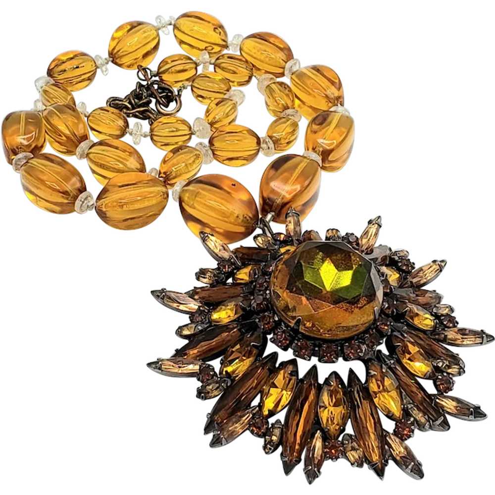 SHADES of AMBER Crystal Brooch Pin and Necklace - image 2