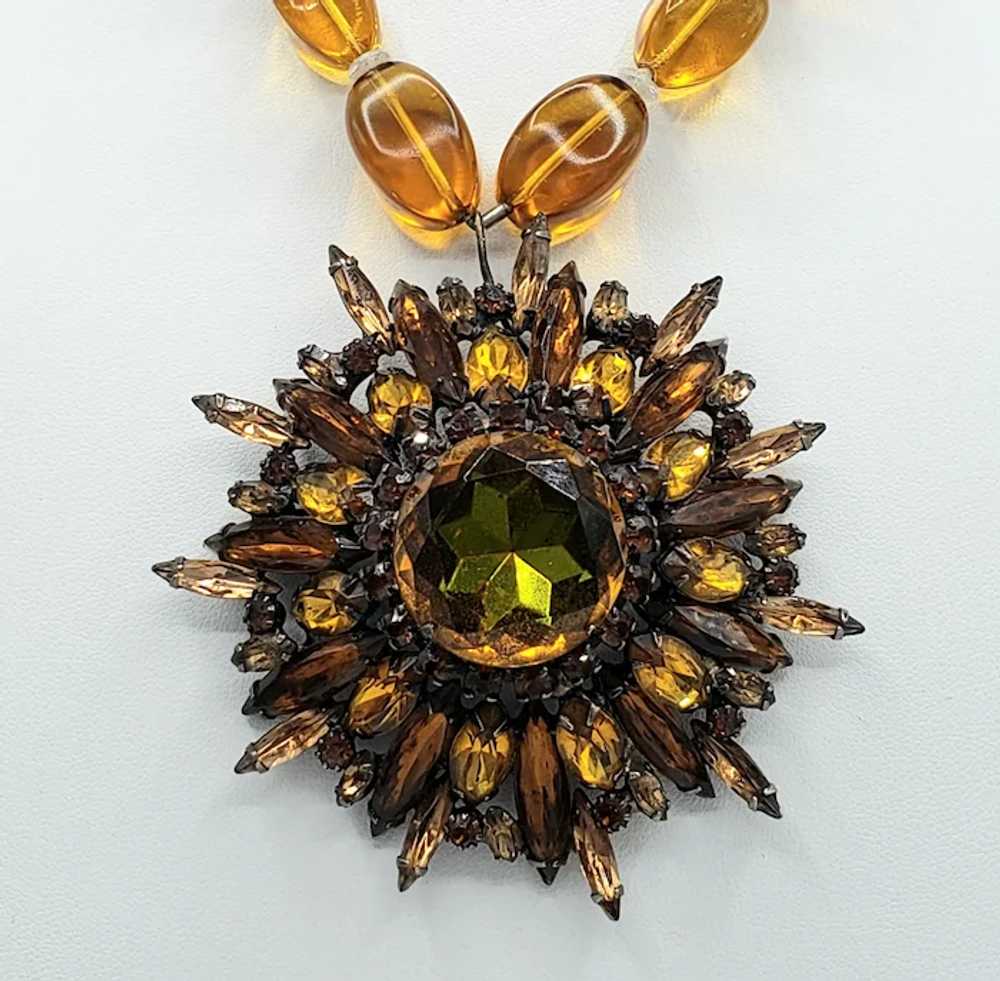 SHADES of AMBER Crystal Brooch Pin and Necklace - image 3