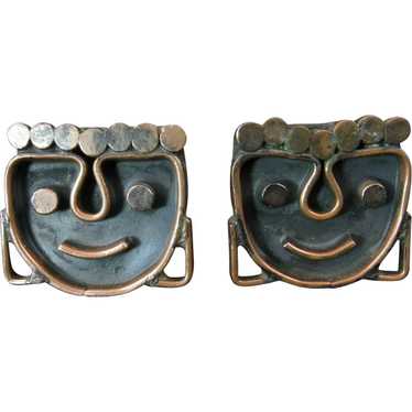 Modernist Copper Cufflinks with Stylized Faces