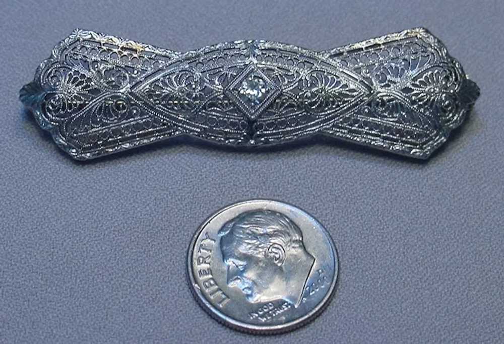 Antique Art Deco 18k WG Diamond Filigree Brooch - image 4