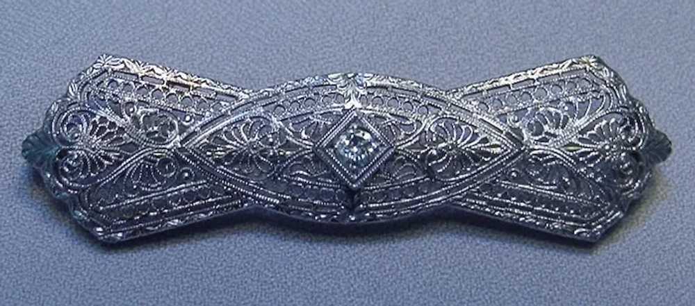 Antique Art Deco 18k WG Diamond Filigree Brooch - image 7