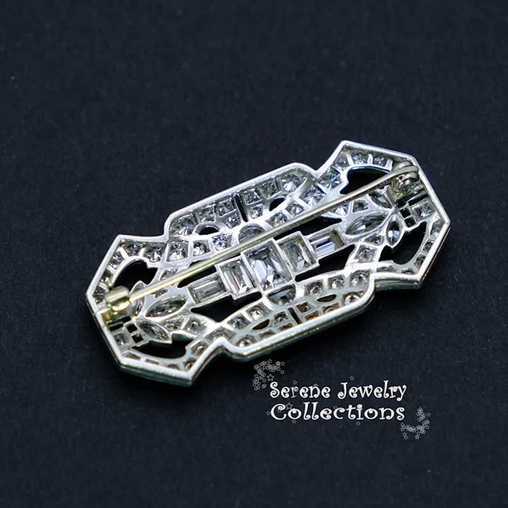 Art Deco 4.3CT Diamond 1CT Emerald Platinum Brooc… - image 2
