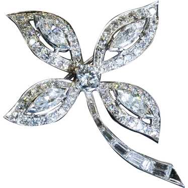 4.01ct Diamond Platinum Four Leaf Clover Brooch Vi