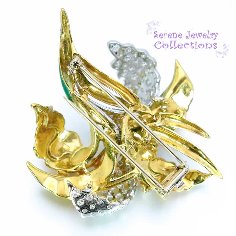 Diamond Basse-Taille Enamel 18k Yellow Gold Orchi… - image 5