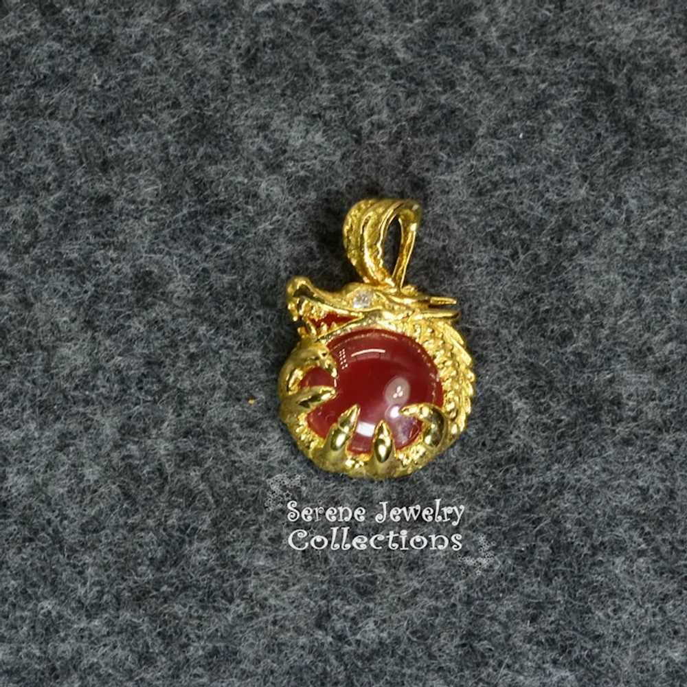 Rhodochrosite Diamond Dragon 18k Yellow Gold Pend… - image 5