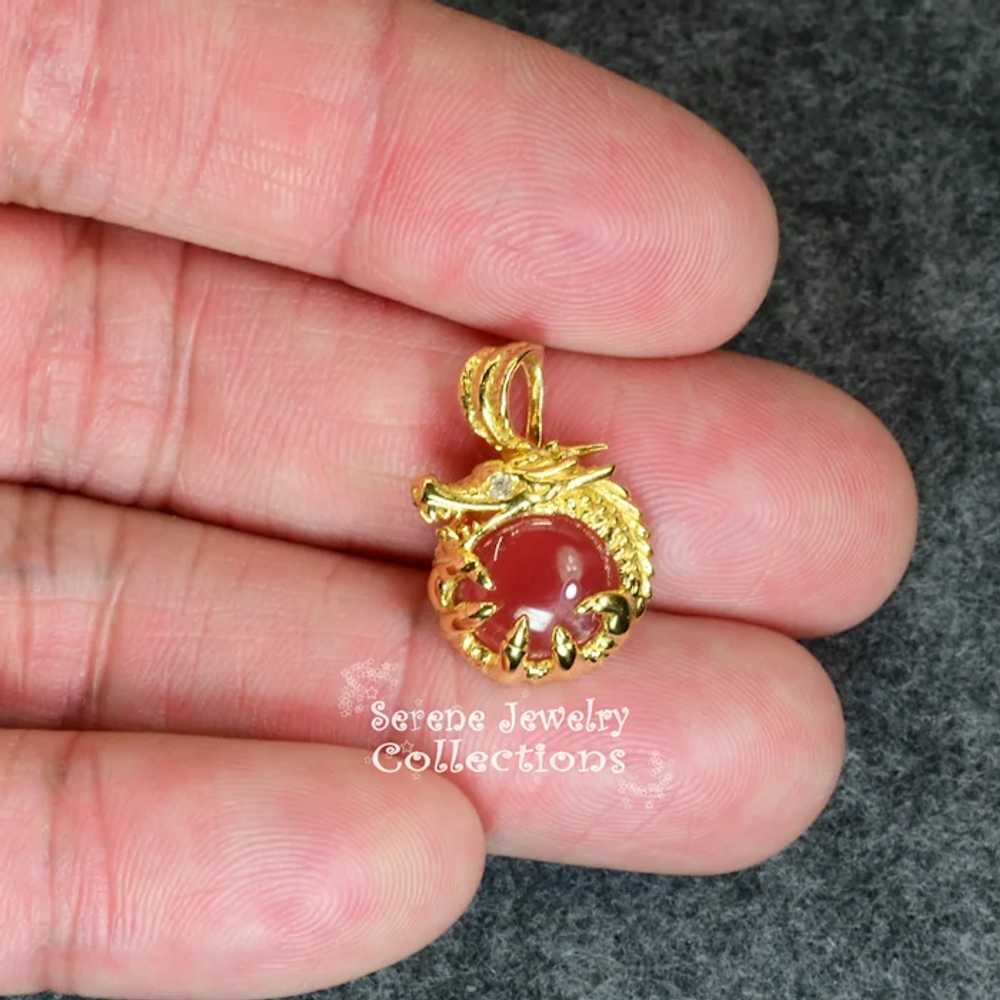 Rhodochrosite Diamond Dragon 18k Yellow Gold Pend… - image 7
