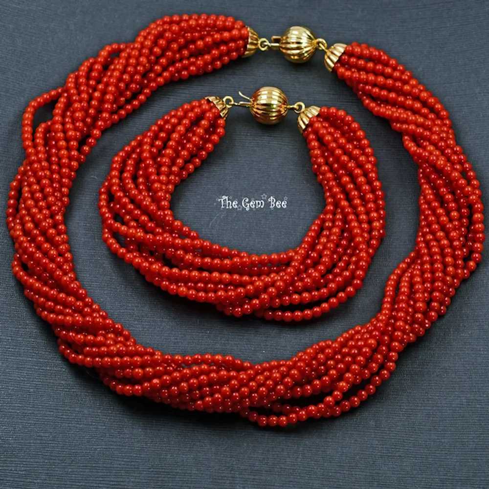 3.3MM Italian Coral Round Bead 18k Solid gold Mul… - image 10