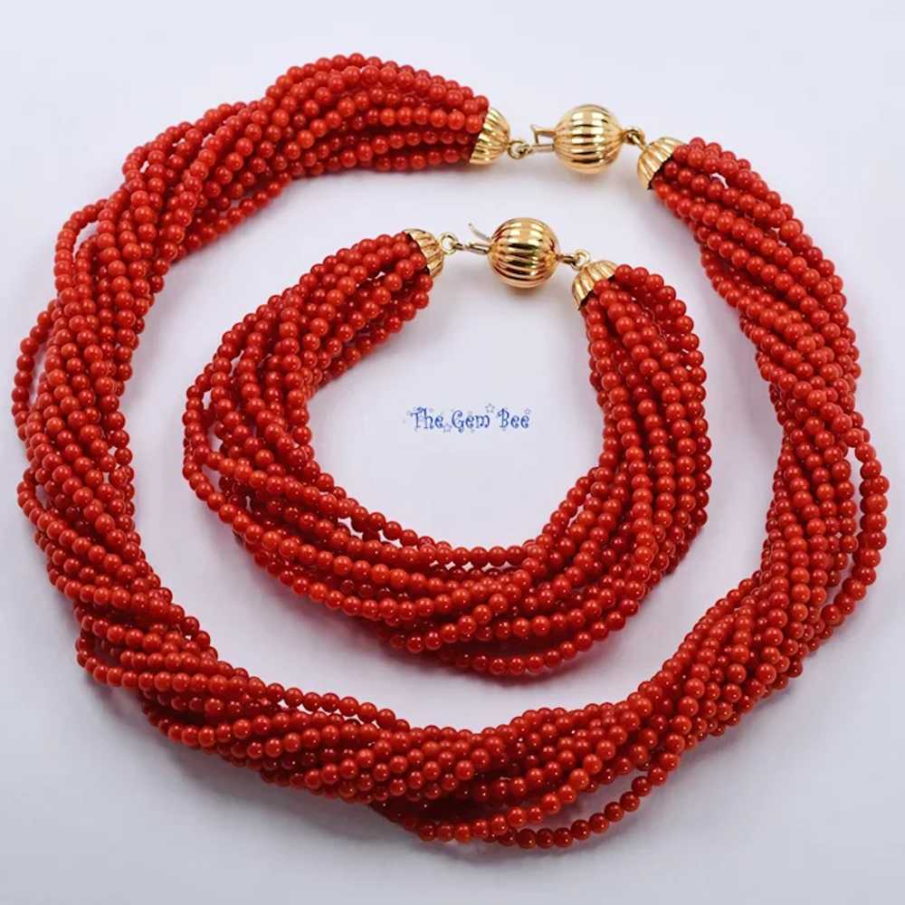 3.3MM Italian Coral Round Bead 18k Solid gold Mul… - image 11