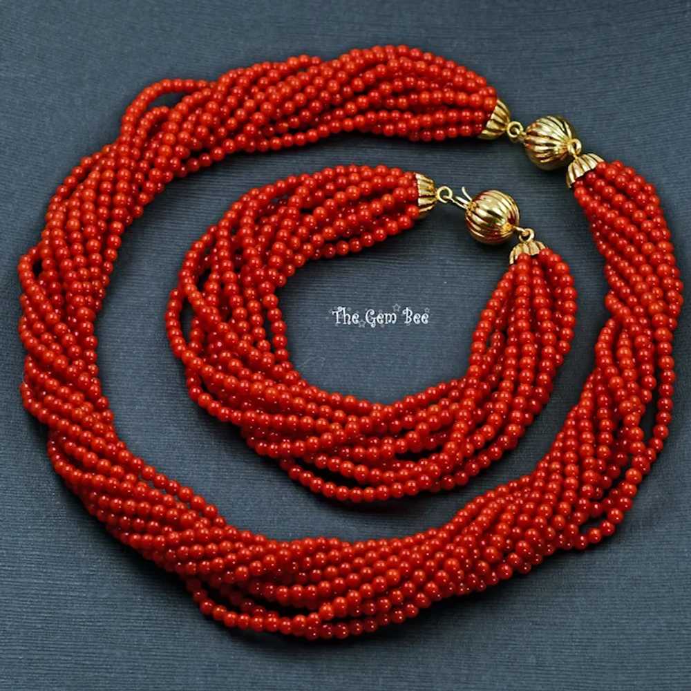 3.3MM Italian Coral Round Bead 18k Solid gold Mul… - image 12