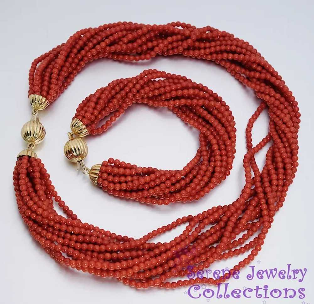 3.3MM Italian Coral Round Bead 18k Solid gold Mul… - image 3