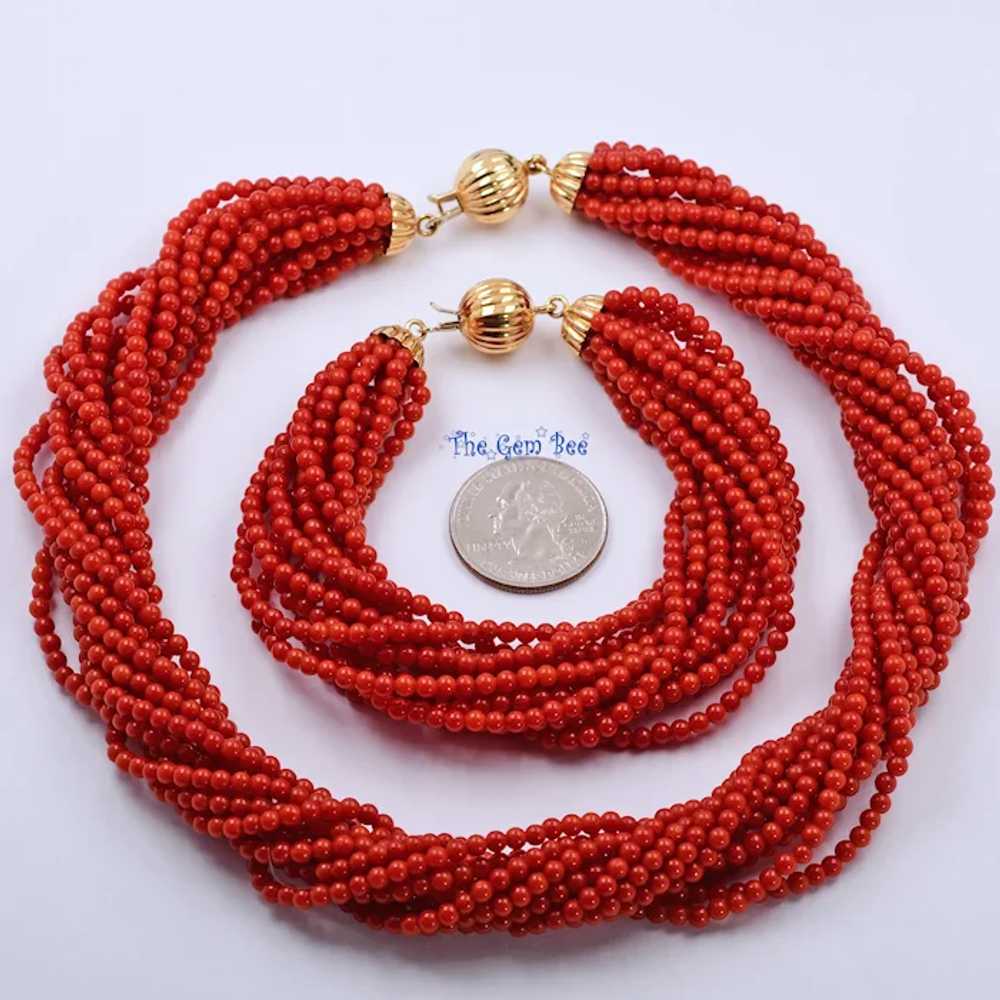 3.3MM Italian Coral Round Bead 18k Solid gold Mul… - image 5